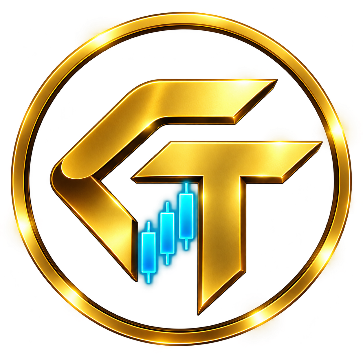 Gold TrAIder gold monogram with cyan candlesticks